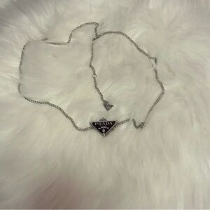Prada Silver Triangle Pendant Necklace